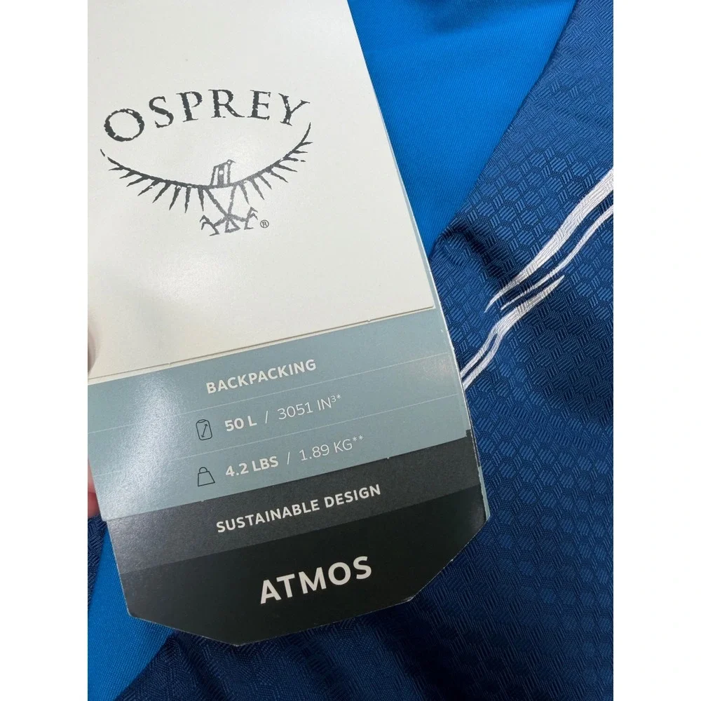Osprey Atmos AG LT 50 Men's Backpacking Pack Scoria Blue L/XL New $300 Retail
